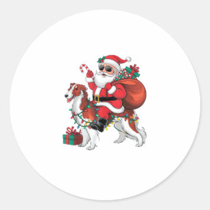 Xmas Lighting Santa Riding Borzoi Dog Christmas Classic Round Sticker