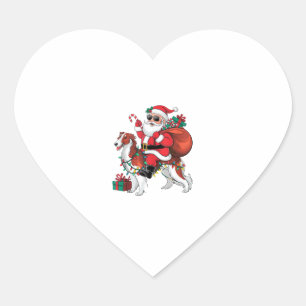 Xmas Lighting Santa Riding Borzoi Dog Christmas Heart Sticker
