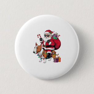 Xmas Lighting Santa Riding Bull Terrier Dog Christ 6 Cm Round Badge