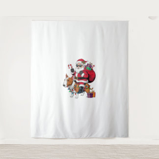 Xmas Lighting Santa Riding Bull Terrier Dog Christ Tapestry