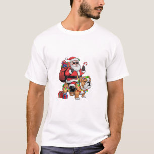 Xmas Lighting Santa Riding Bulldog Christmas T-Shirt