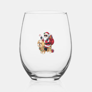 Xmas Lighting Santa Riding Chow Chow Dog Christmas Stemless Wine Glass