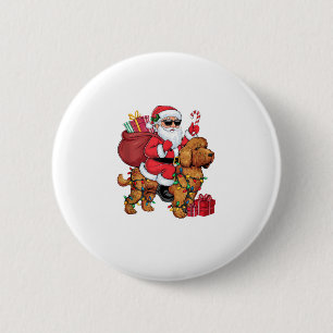 Xmas Lighting Santa Riding Cockapoo Dog Christmas  6 Cm Round Badge