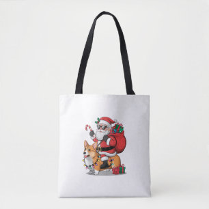 Xmas Lighting Santa Riding Corgi Dog Christmas Tote Bag
