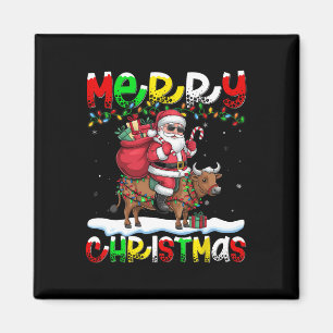 Xmas Lighting Santa Riding Cow Merry Christmas Magnet