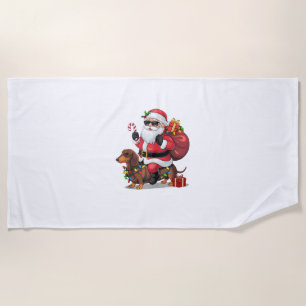 Xmas Lighting Santa Riding Dachshund Dog Christmas Beach Towel