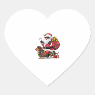 Xmas Lighting Santa Riding Dachshund Dog Christmas Heart Sticker