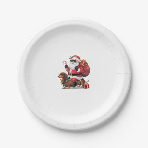 Xmas Lighting Santa Riding Dachshund Dog Christmas Paper Plate