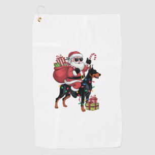 Xmas Lighting Santa Riding Doberman Dog Christmas Golf Towel