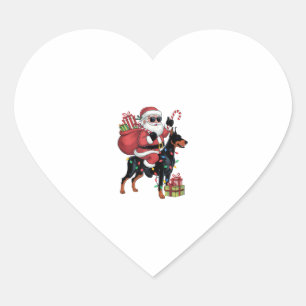 Xmas Lighting Santa Riding Doberman Dog Christmas  Heart Sticker