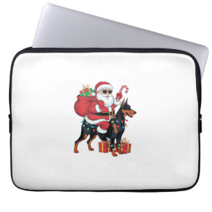 Xmas Lighting Santa Riding Doberman Pinscher Dog C Laptop Sleeve