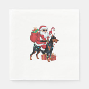 Xmas Lighting Santa Riding Doberman Pinscher Dog C Napkin