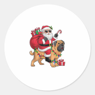 Xmas Lighting Santa Riding English Mastiff Dog Chr Classic Round Sticker