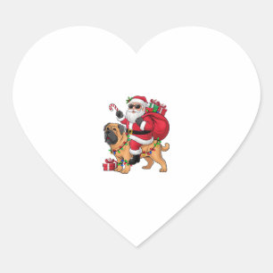 Xmas Lighting Santa Riding English Mastiff Dog Chr Heart Sticker