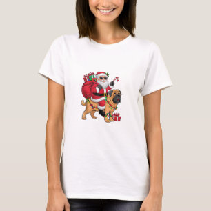 Xmas Lighting Santa Riding English Mastiff Dog Chr T-Shirt