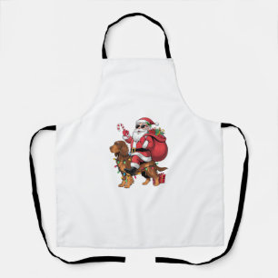 Xmas Lighting Santa Riding English Setter Dog Chri Apron