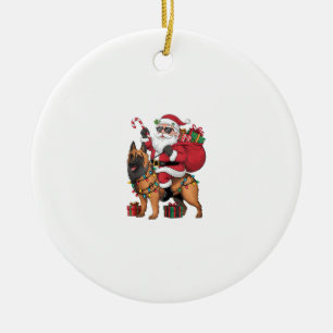 Xmas Lighting Santa Riding German Shepherd Dog Chr Ceramic Ornament