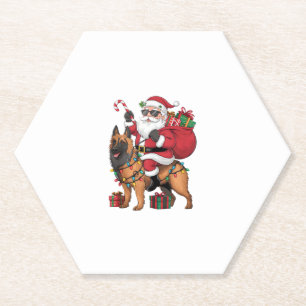 Xmas Lighting Santa Riding German Shepherd Dog Chr Paper Coaster