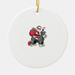 Xmas Lighting Santa Riding Giant Schnauzer Dog Chr Ceramic Ornament