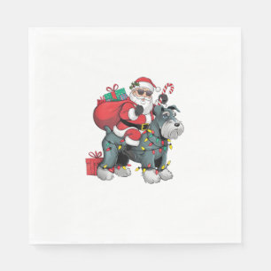 Xmas Lighting Santa Riding Giant Schnauzer Dog Chr Napkin