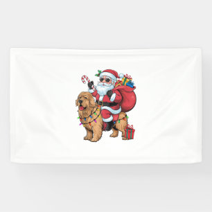 Xmas Lighting Santa Riding Golden Retriever Dog Ch Banner