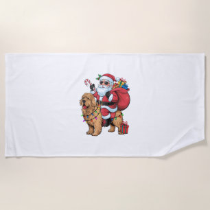 Xmas Lighting Santa Riding Golden Retriever Dog Ch Beach Towel