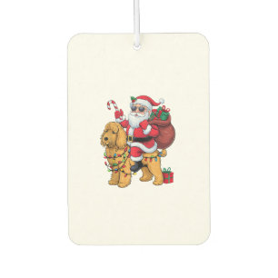 Xmas Lighting Santa Riding Goldendoodle Dog Christ Car Air Freshener