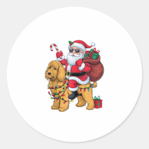 Xmas Lighting Santa Riding Goldendoodle Dog Christ Classic Round Sticker