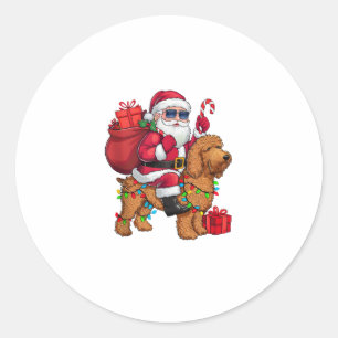 Xmas Lighting Santa Riding Goldendoodle Dog Christ Classic Round Sticker