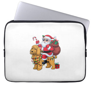 Xmas Lighting Santa Riding Goldendoodle Dog Christ Laptop Sleeve