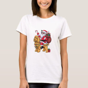 Xmas Lighting Santa Riding Goldendoodle Dog Christ T-Shirt