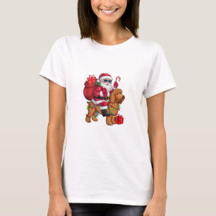Xmas Lighting Santa Riding Goldendoodle Dog Christ T-Shirt