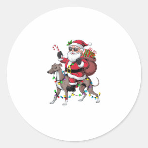 Xmas Lighting Santa Riding Greyhound Dog Christmas Classic Round Sticker