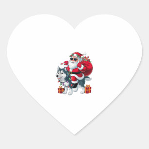Xmas Lighting Santa Riding Husky Dog Christmas Heart Sticker
