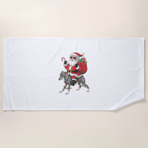 Xmas Lighting Santa Riding Italian Greyhound Dog C Beach Towel