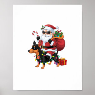 Xmas Lighting Santa Riding Miniature Pinscher Dog Poster
