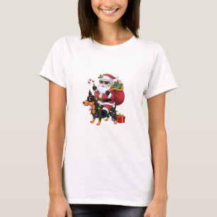 Xmas Lighting Santa Riding Miniature Pinscher Dog  T-Shirt