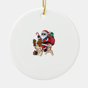 Xmas Lighting Santa Riding Papillon Dog Christmas Ceramic Ornament