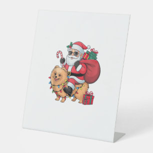Xmas Lighting Santa Riding Pomeranian Dog Christma Pedestal Sign