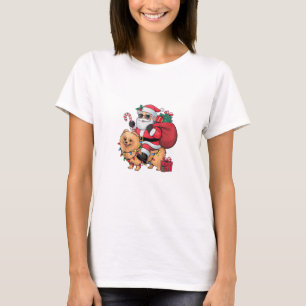 Xmas Lighting Santa Riding Pomeranian Dog Christma T-Shirt