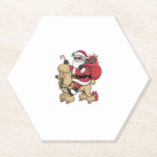 Xmas Lighting Santa Riding Poodle Dog Christmas  Paper Coaster