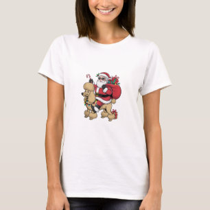 Xmas Lighting Santa Riding Poodle Dog Christmas  T-Shirt