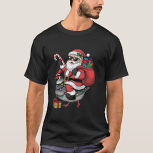 Xmas Lighting Santa Riding Quail Bird Christmas T-Shirt