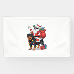 Xmas Lighting Santa Riding Rottweiler Dog Christma Banner
