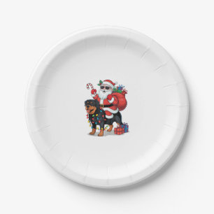 Xmas Lighting Santa Riding Rottweiler Dog Christma Paper Plate