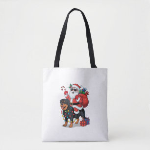 Xmas Lighting Santa Riding Rottweiler Dog Christma Tote Bag