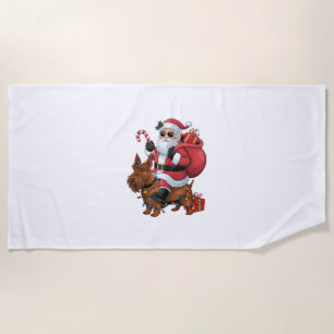 Xmas Lighting Santa Riding Scottish Terrier Dog Ch Beach Towel