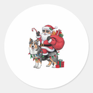 Xmas Lighting Santa Riding Sheltie Dog Christmas Classic Round Sticker