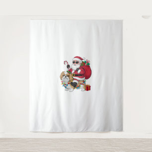 Xmas Lighting Santa Riding Shih Tzu Dog Christmas  Tapestry