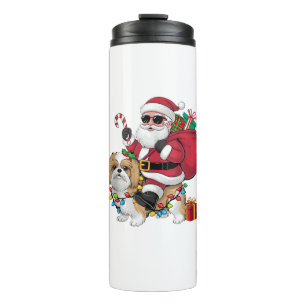 Xmas Lighting Santa Riding Shih Tzu Dog Christmas Thermal Tumbler